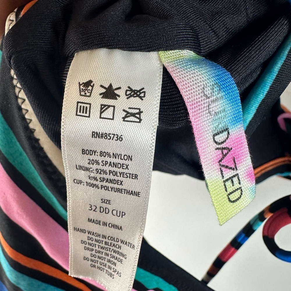 Sundazed Striped Cutout One Piece Swimsuit Corset Back 32 DD Tie neck underwire - Picture 4 of 7